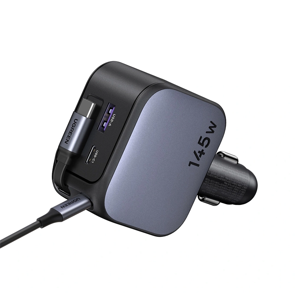 Alternative view of UGREEN 145W Retractable Cable With 2x Type-C+USB Car Charger – EC604