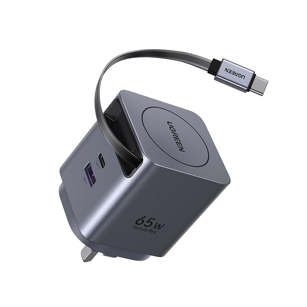 Alternative view of UGREEN 65W Nexode Pro GaN (USB-A*1 + Type-C*1) Fast Charger with Retractable Cable – X615