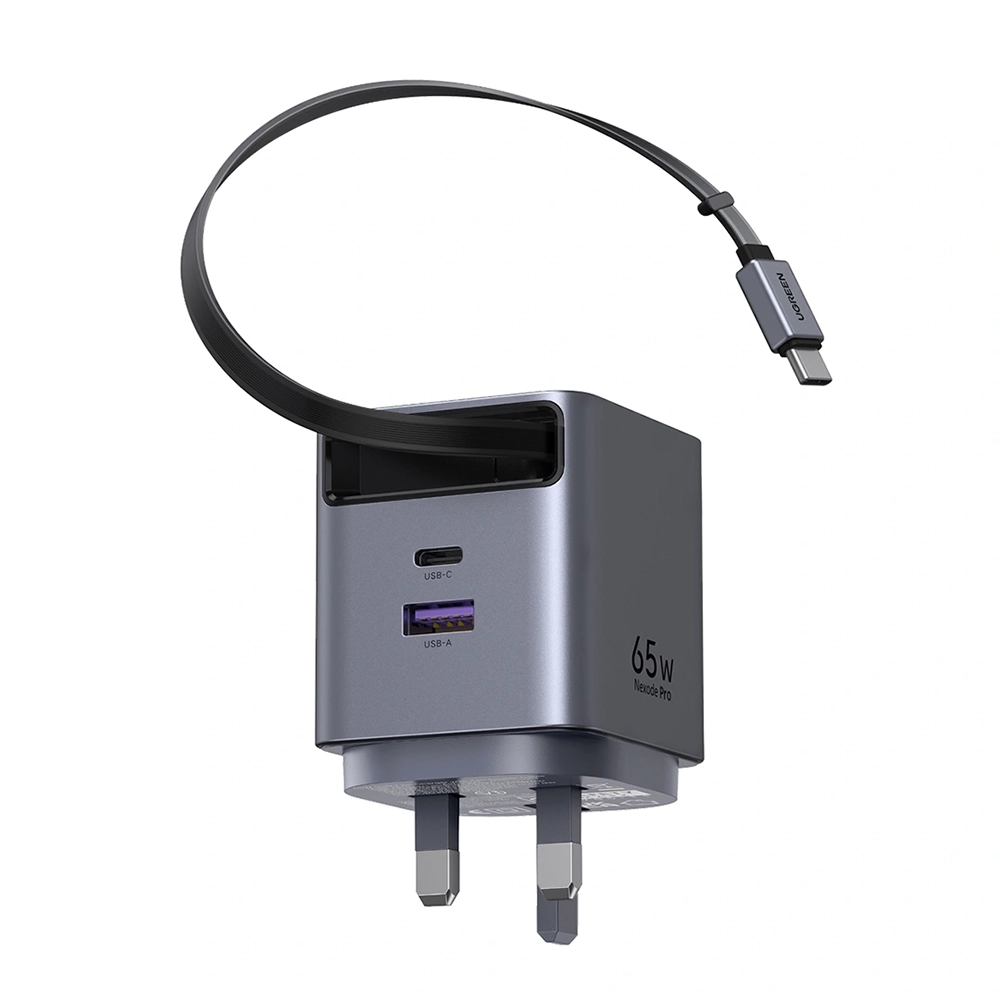 UGREEN 65W Nexode Pro GaN (USB-A*1 + Type-C*1) Fast Charger with Retractable Cable – X615 - Image 3
