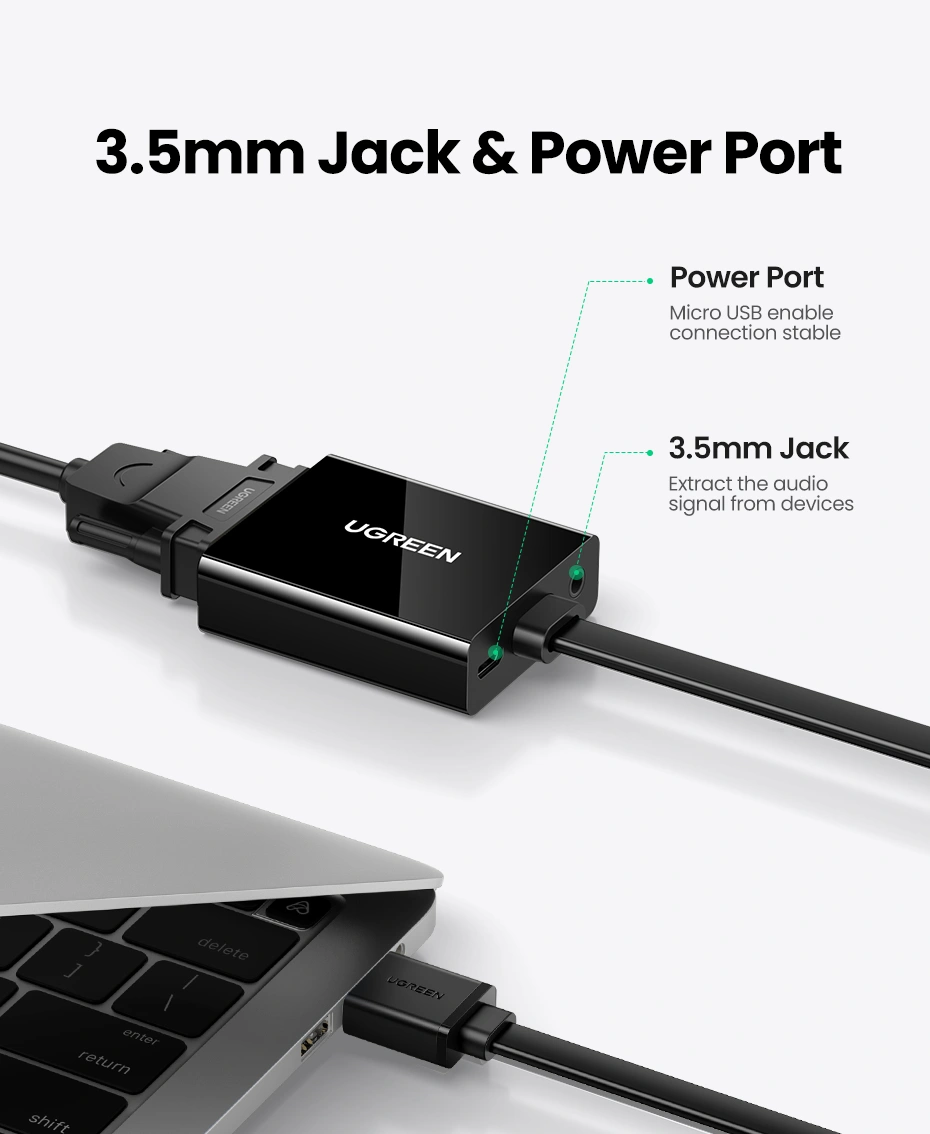 Alternative view of UGREEN HDMI To VGA + 3.5mm Audio With Power Port Converter 25cm – MM103