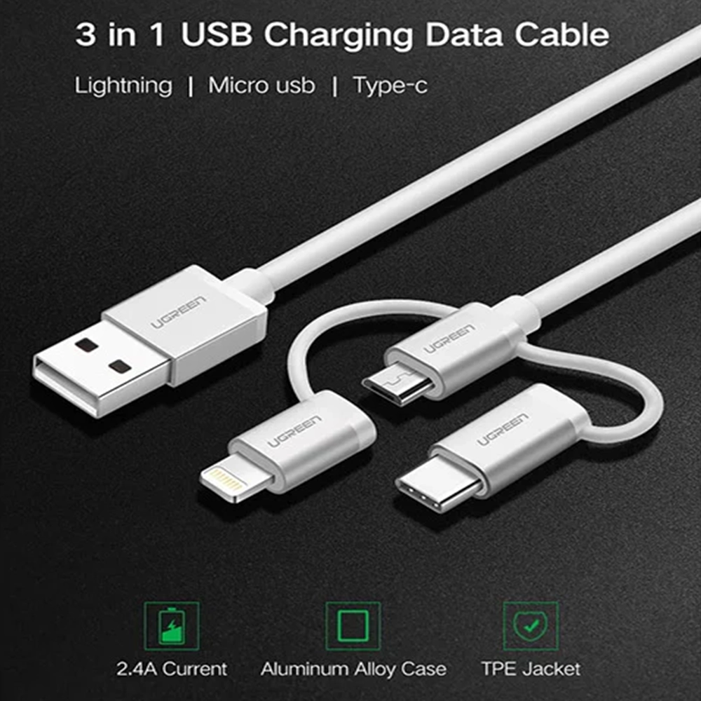 UGREEN MFi Certification 3-in-1 USB-A 2.0 Multifunction 1.5 Meter Cable with Braid – US186 - Image 3