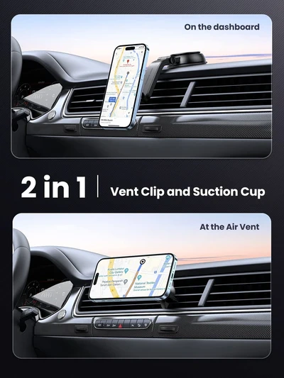 Alternative view of UGREEN Magnetic Car Holder With Wireless Charger A/C and Dashboard – CD345