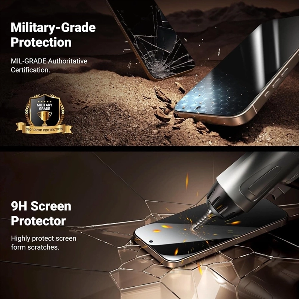 UGREEN iPhone 16 Pro and Pro Max Full Coverage Privacy Screen Protector with Installation Frame (1-Pack) - Image 4