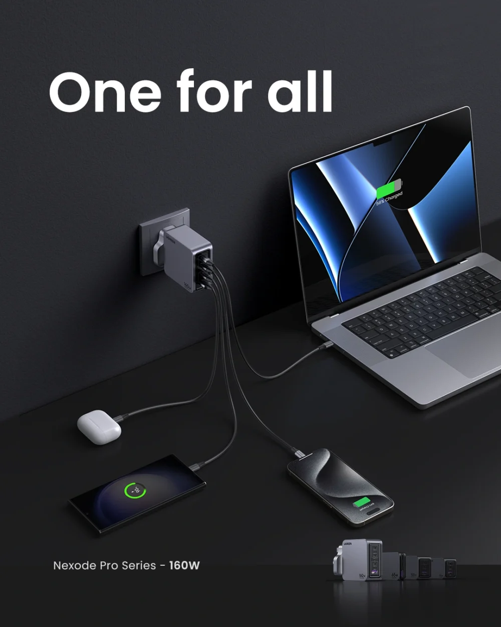 Alternative view of UGREEN 160W Nexode Pro GaN Fast Charger With Type-c to Type-c Cable – X763