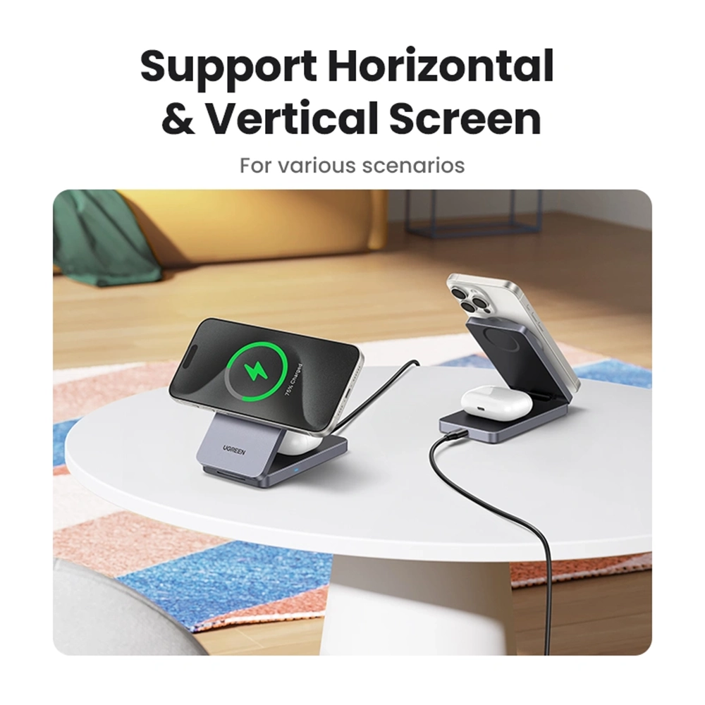 Alternative view of UGREEN 2-in-1 Qi2 Magnetic Wireless Charger – W706