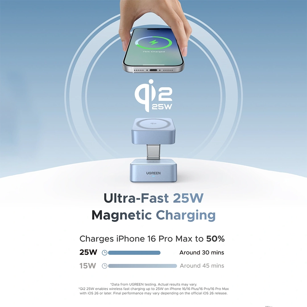 Alternative view of UGREEN 25W Qi2 MagFlow 2-in-1 Magnetic Wireless Charger – W752