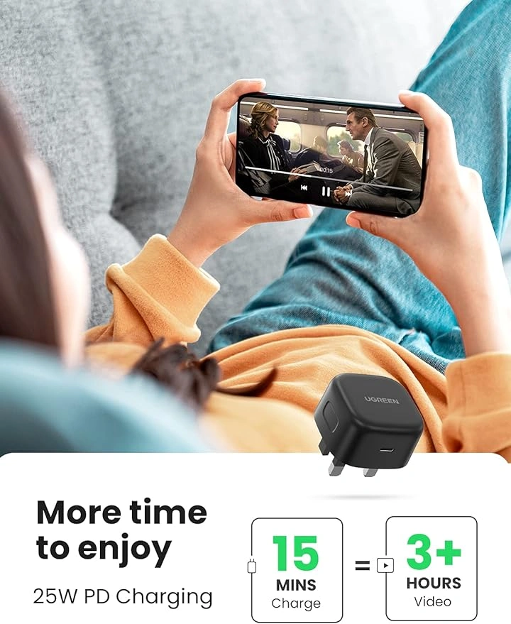 Alternative view of UGREEN 25W Type-C PD UK Pin Fast Charger With Type-C to Type-C 2 Meter Cable – CD250