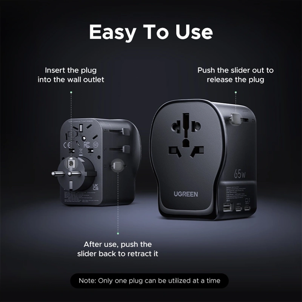 Alternative view of UGREEN 65W Universal Travel Adapter (1Outlet / Type-C2 / USB*1) – S550