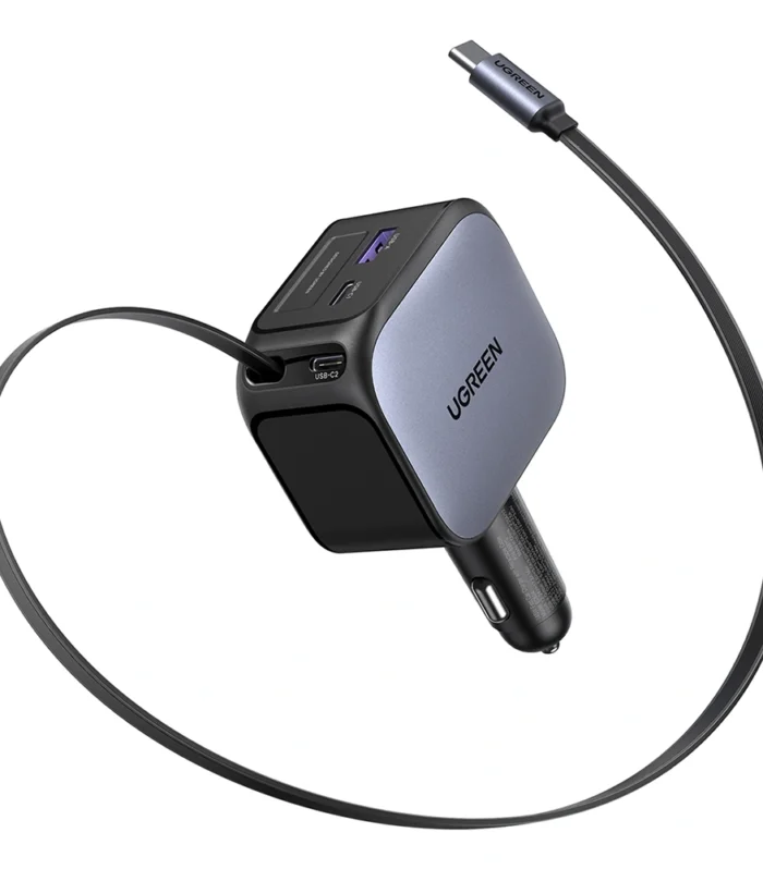 UGREEN 145W Retractable Cable With 2x Type-C+USB Car Charger – EC604
