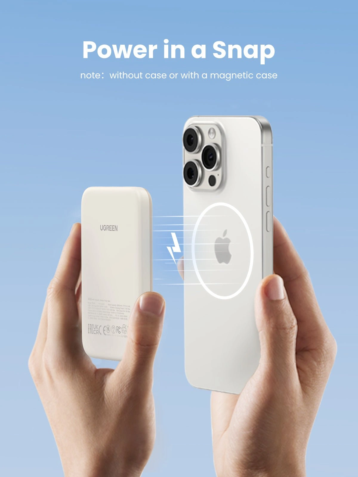 UGREEN 5000mAh 15W Magnetic Wireless Power Bank – Beige – PB560 - Image 6