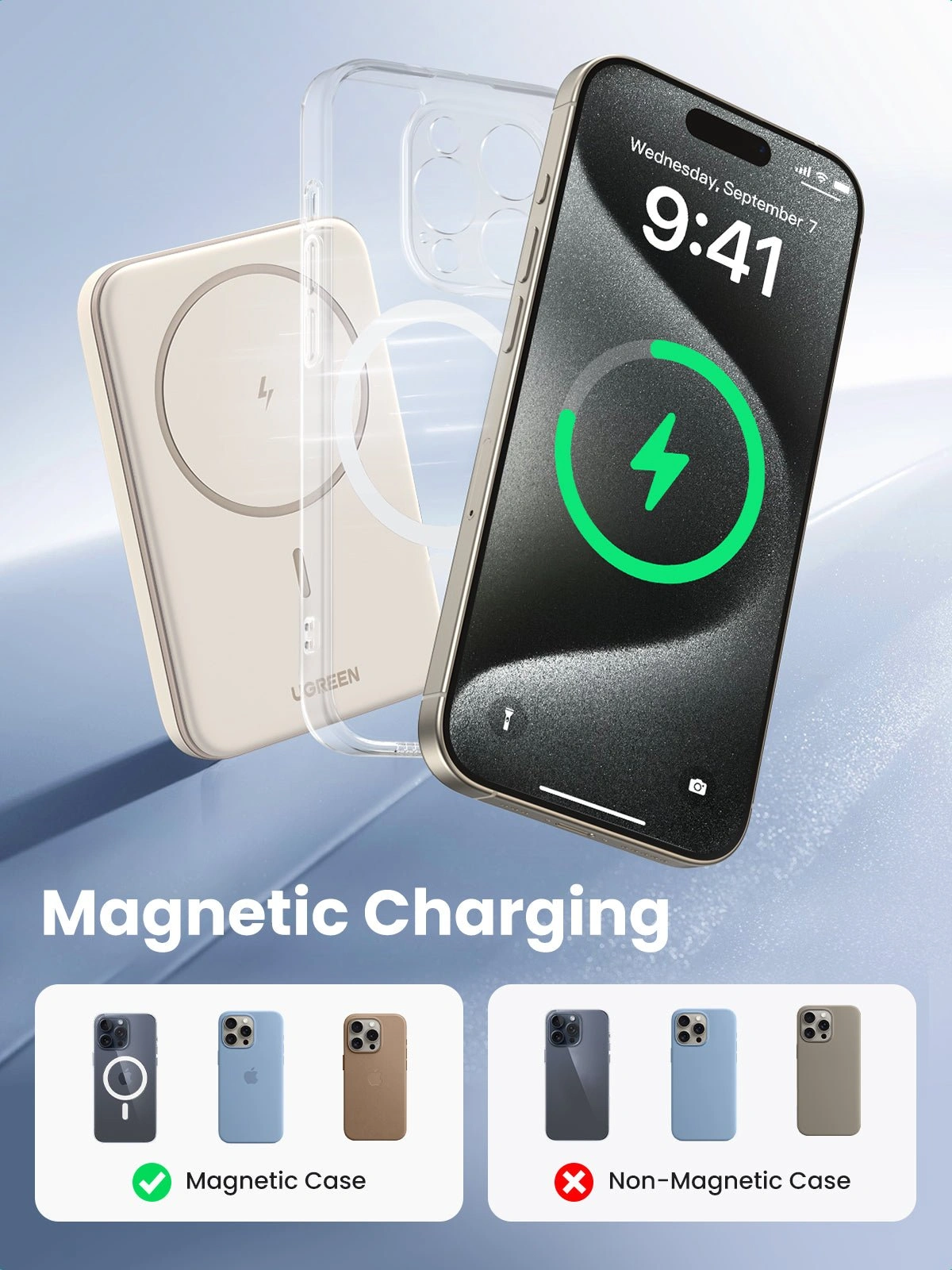 UGREEN 5000mAh 15W Magnetic Wireless Power Bank – Beige – PB560 - Image 7