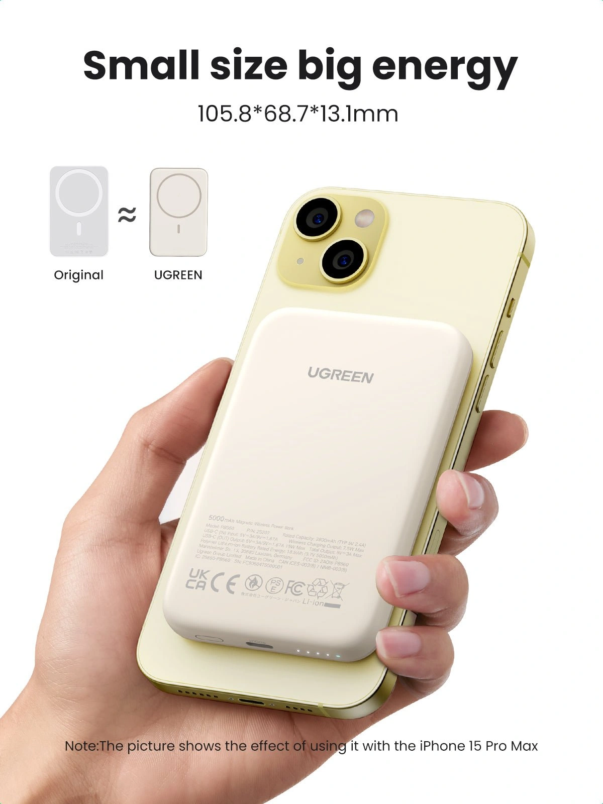 UGREEN 5000mAh 15W Magnetic Wireless Power Bank – Beige – PB560 - Image 8