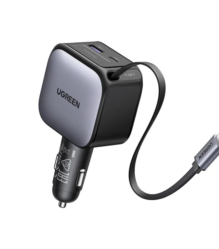 UGREEN 60W Retractable Cable With Type-C+USB Car Charger – EC602