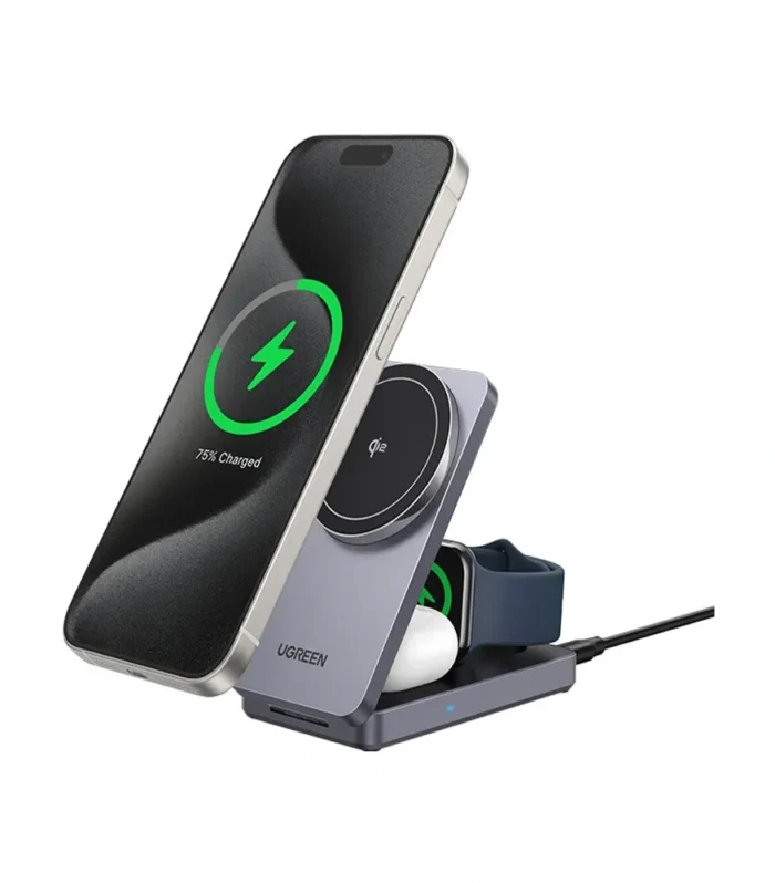 UGREEN Qi2 15W MagFlow 3-IN-1 MagSafe Charger For Watch/Airpod/Phone with 30 W Type-C Charger – W707