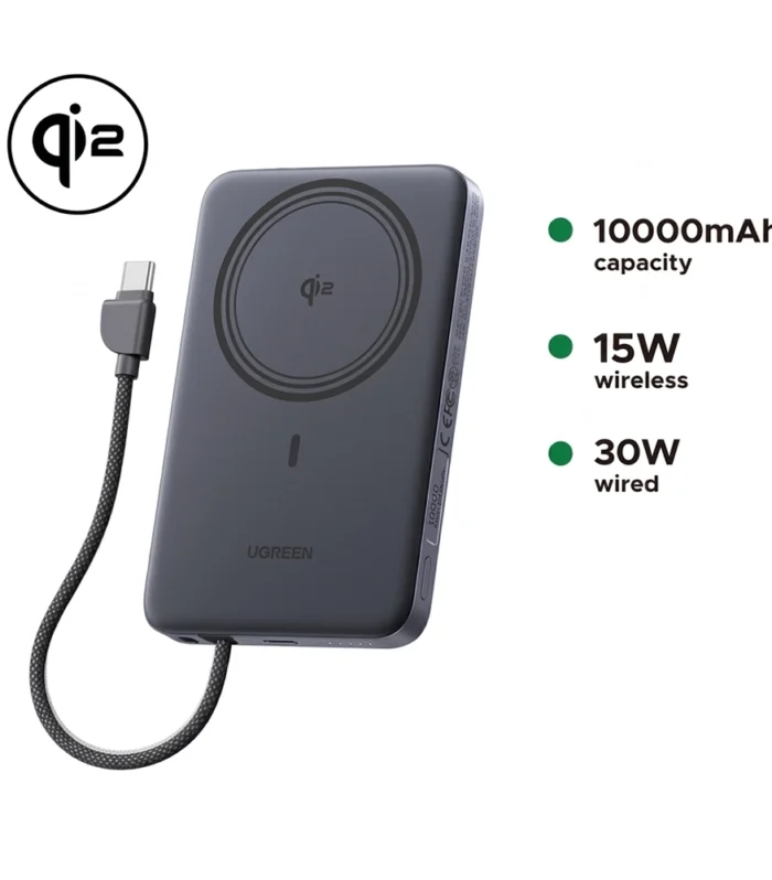 UGREEN 10000mAh 15W Qi2 MagFlow Air Magnetic Power Bank (Space Gray)- PB570