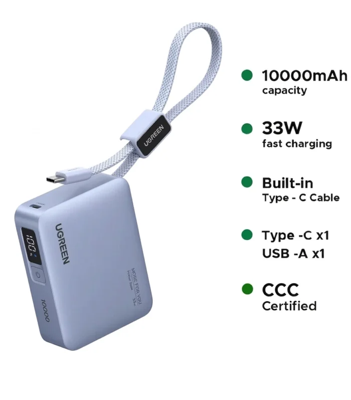 UGREEN 10000mAh 33W Fast Charging Power Bank With Type C Cable – PB584