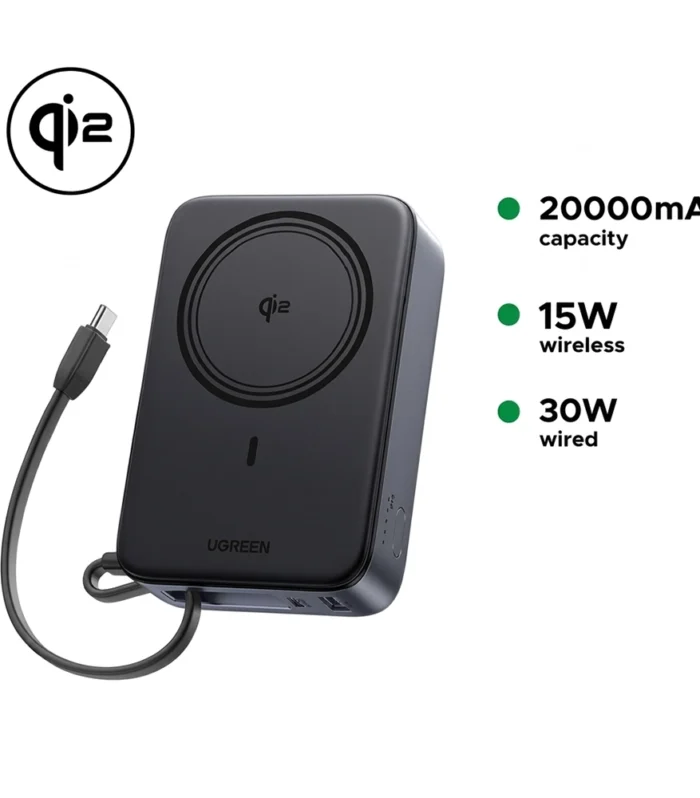 UGREEN 20000mAh 15W Qi2 Magnetic Wireless Power Bank With Type C Cable – PB567