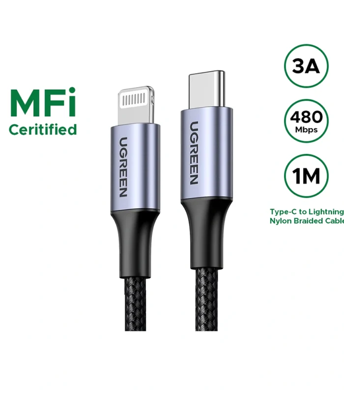 UGREEN 1 Meter MFI Certified Type-C to Lightning Aluminum Shell Braided Cable – US304 – 60759